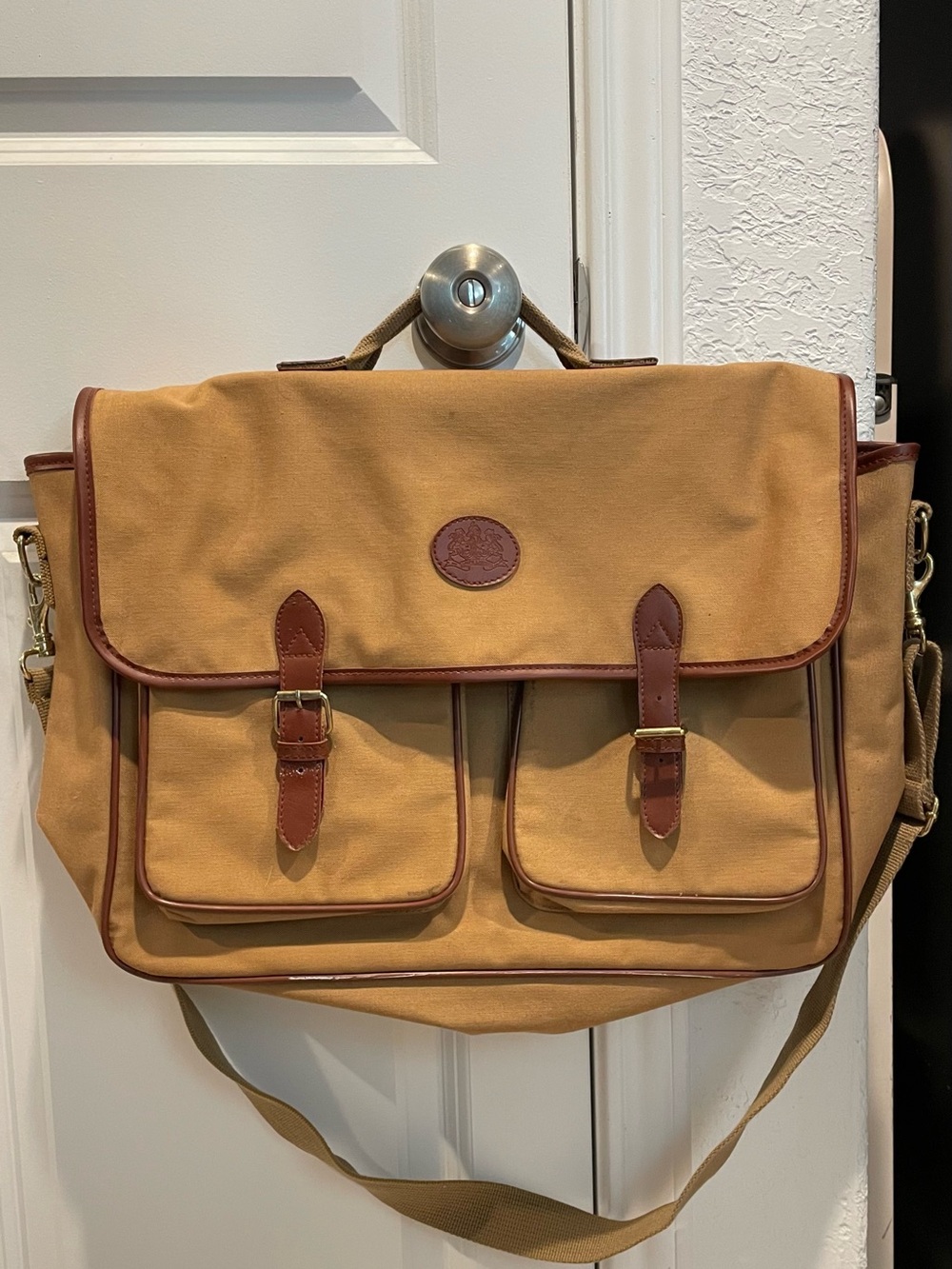 VTG Polo Ralph Lauren Shoulder Laptop Messenger Bag Beige Leather Straps